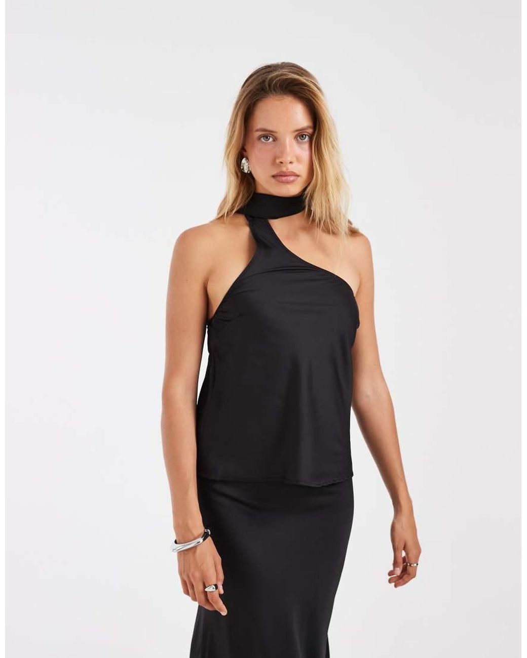 ONLY Black Scarf Detail One Shoulder Top