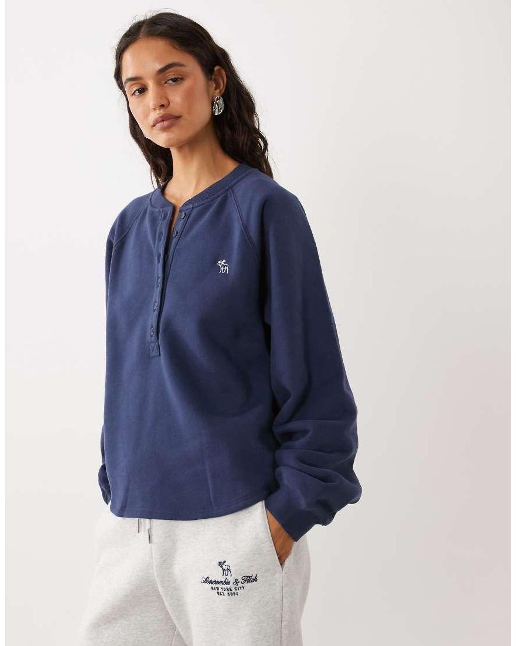 Abercrombie & Fitch Blue Icon Logo Henley Sweat Top