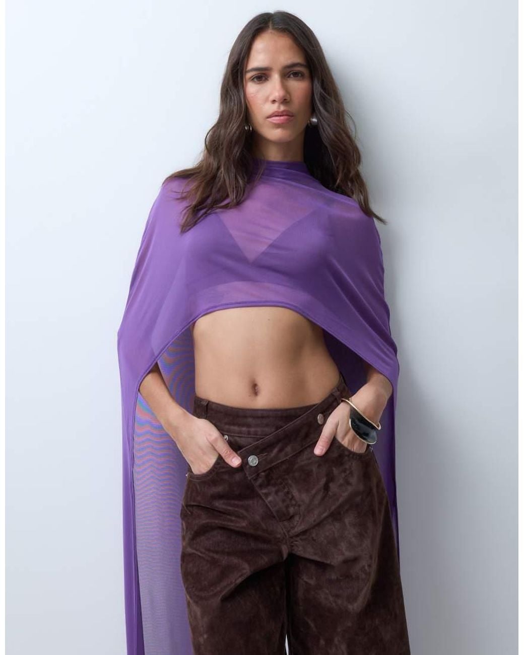 ASOS Purple Mesh Floor Length Mesh Cape Top