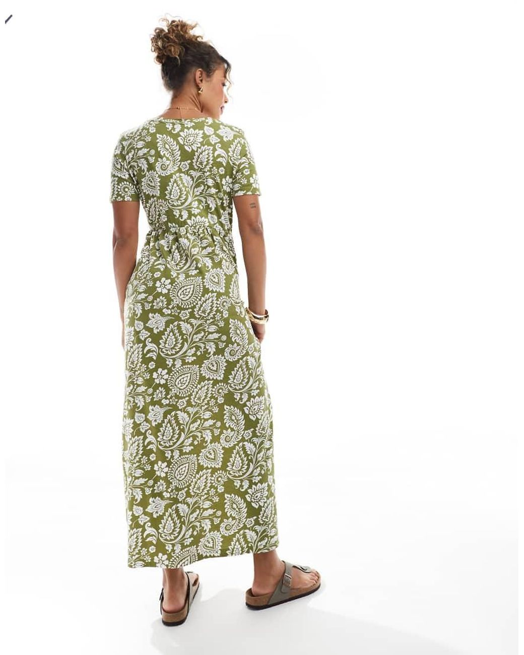 Threadbare Green Short Sleeve Jersey Midi Dress With Drop Waist