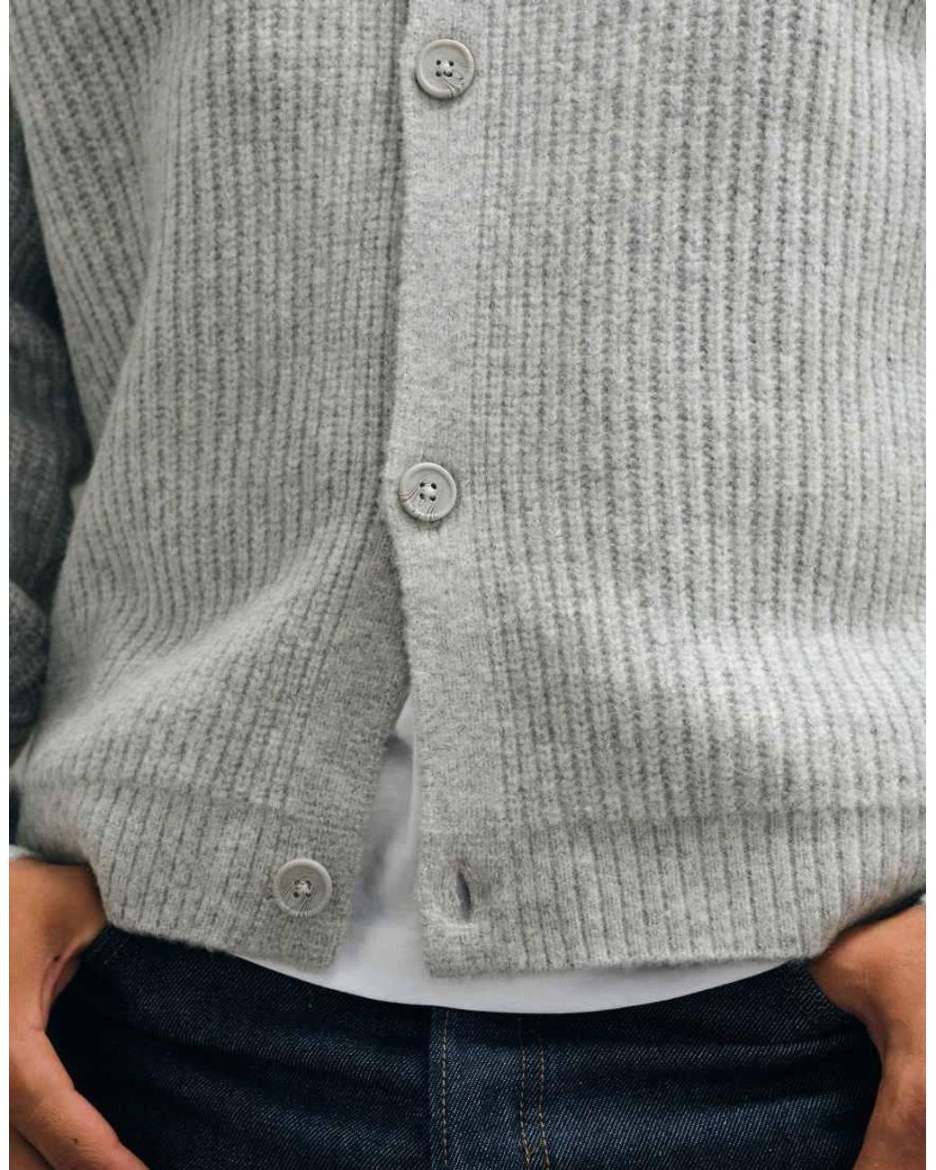 ASOS Gray Oversized Knitted Wool Blend Rib Crew Neck Cardigan for men