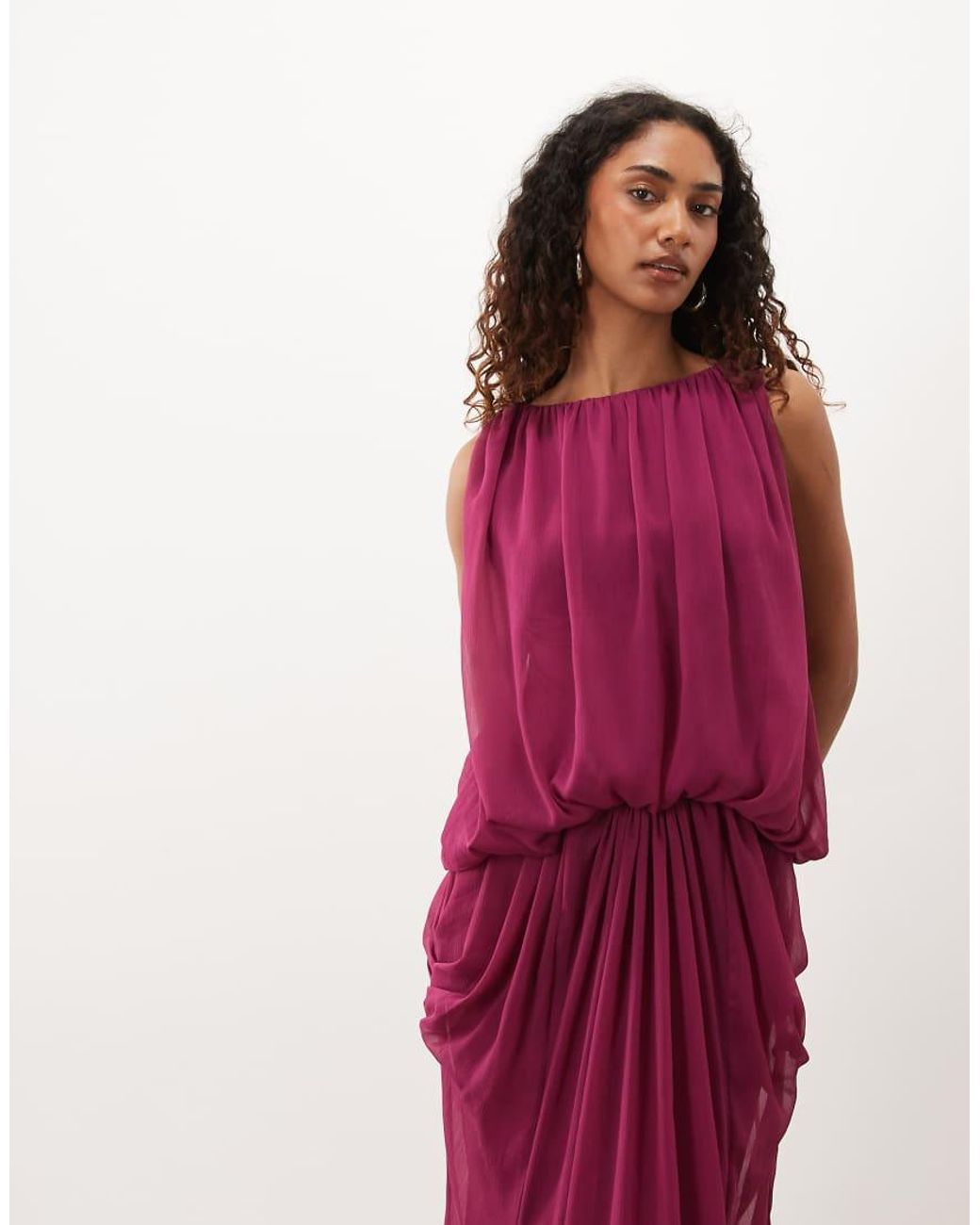 ASOS Red Asos Design Tall Blouson Drape Maxi Dress With Low Back