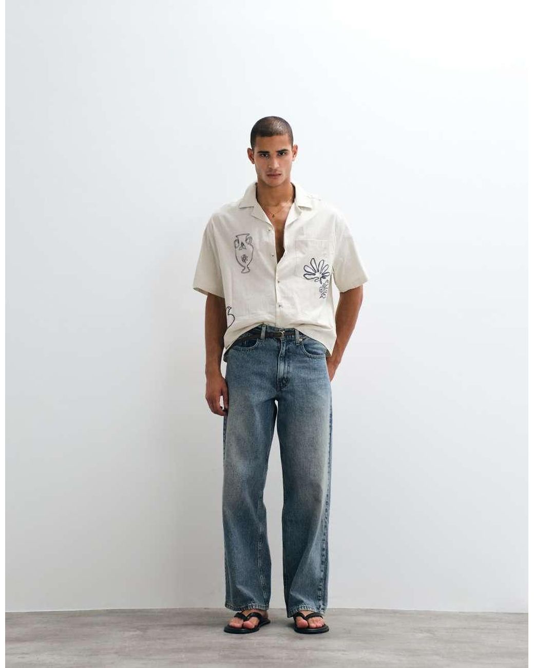 ASOS White Boxy Oversized Shirt With Summer Print for men