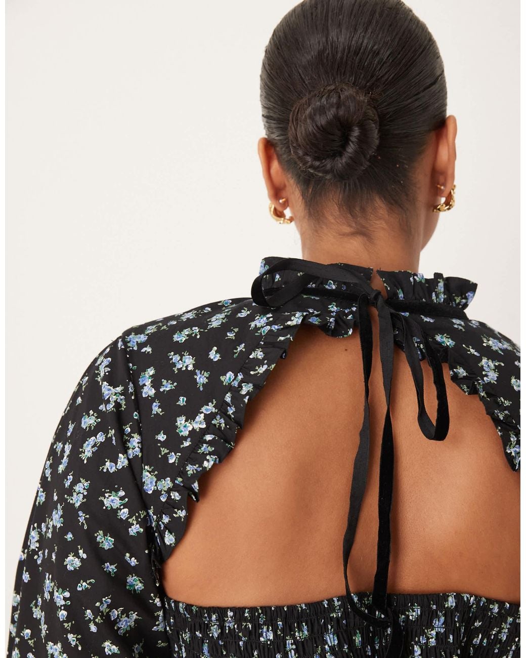 ASOS Asos Design Curve Long Sleeve Smocked Top With Open Back in Black ...