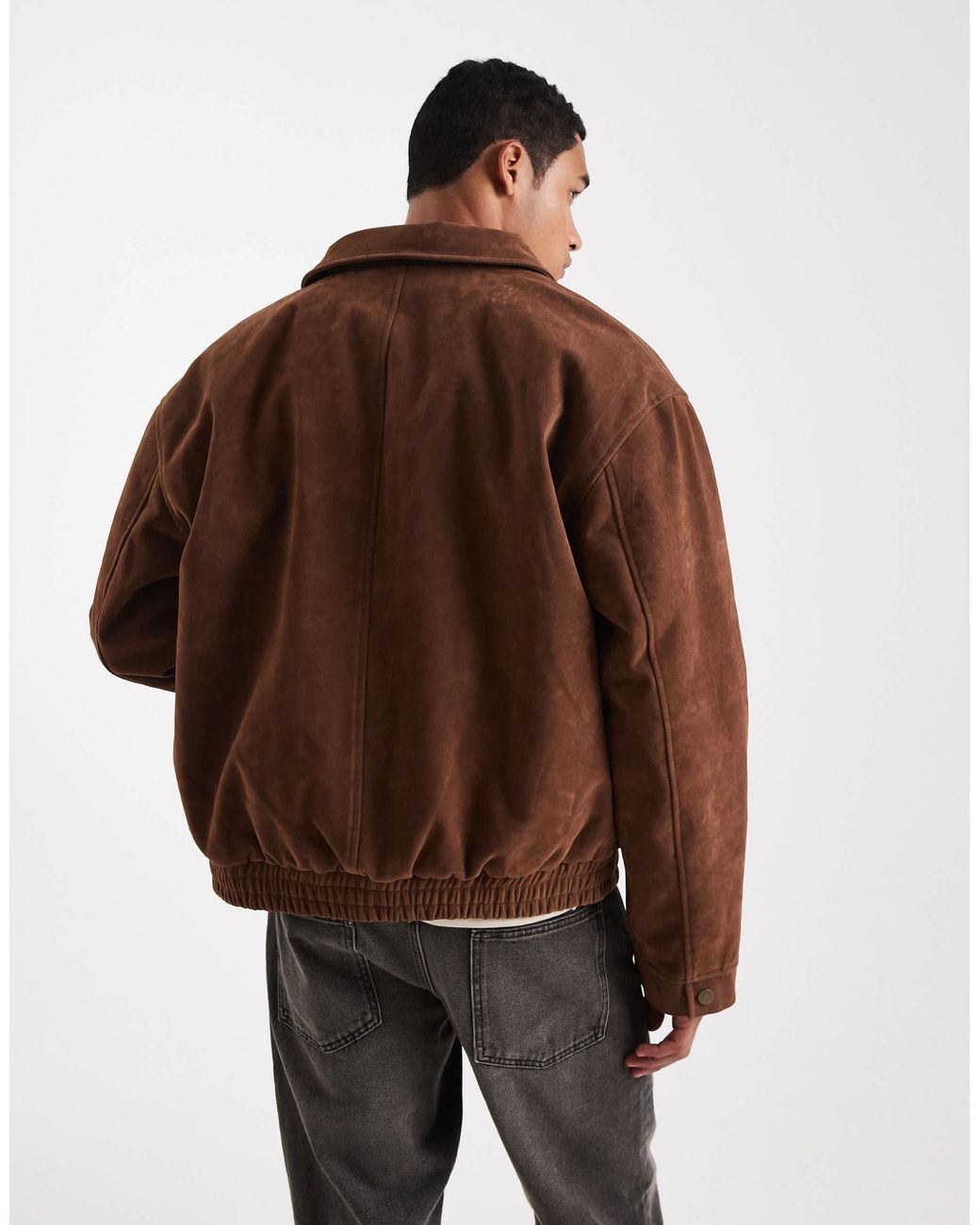 ASOS – oversize-bomberjacke aus wildlederimitat in Brown für Herren