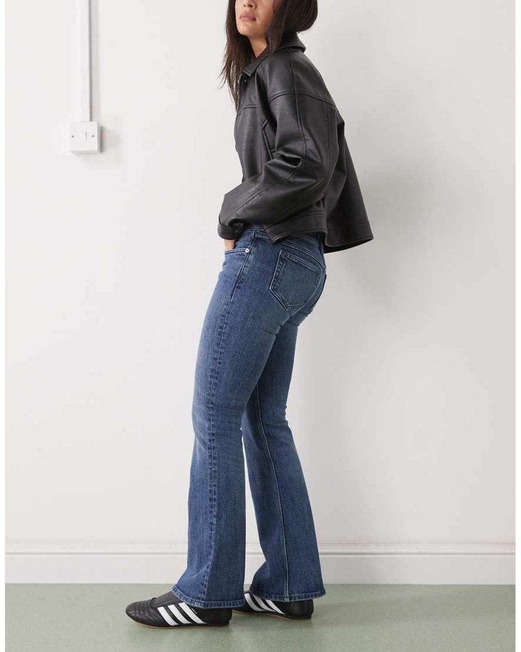 Weekday Blue Low Waist Flared Jeans With Zip Closure