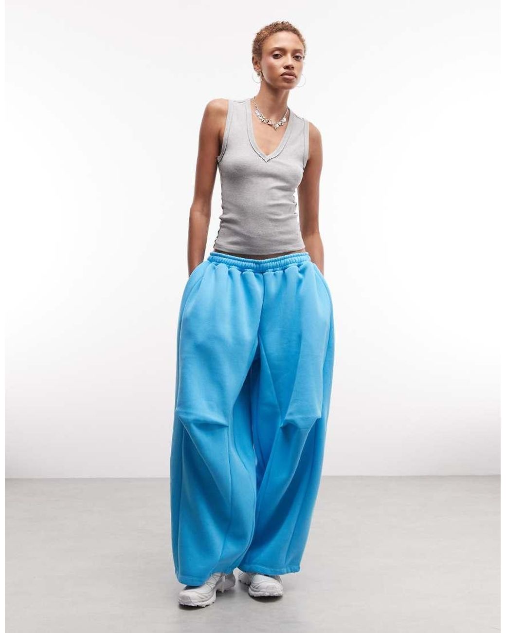 Collusion Blue Low V Neck Exposed Seam Ribbed Vest