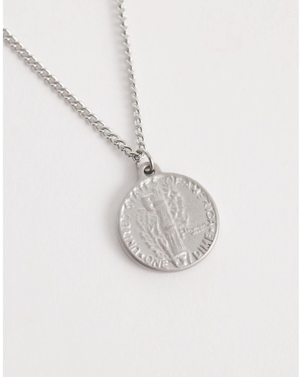 ASOS – farbene halskette aus wasserfestem edelstahl mit doppelseitigem münzanhänger in White für Herren