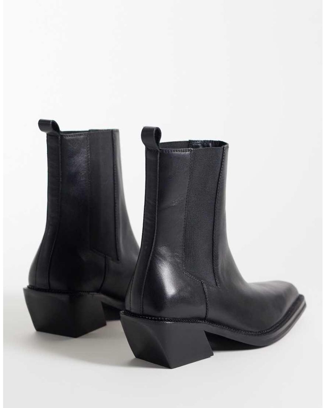 ASOS Black Russo Leather Chunky Western Ankle Boots