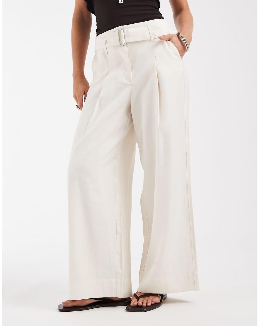 Only Petite White High Waist Wide Leg Tailored Trouser