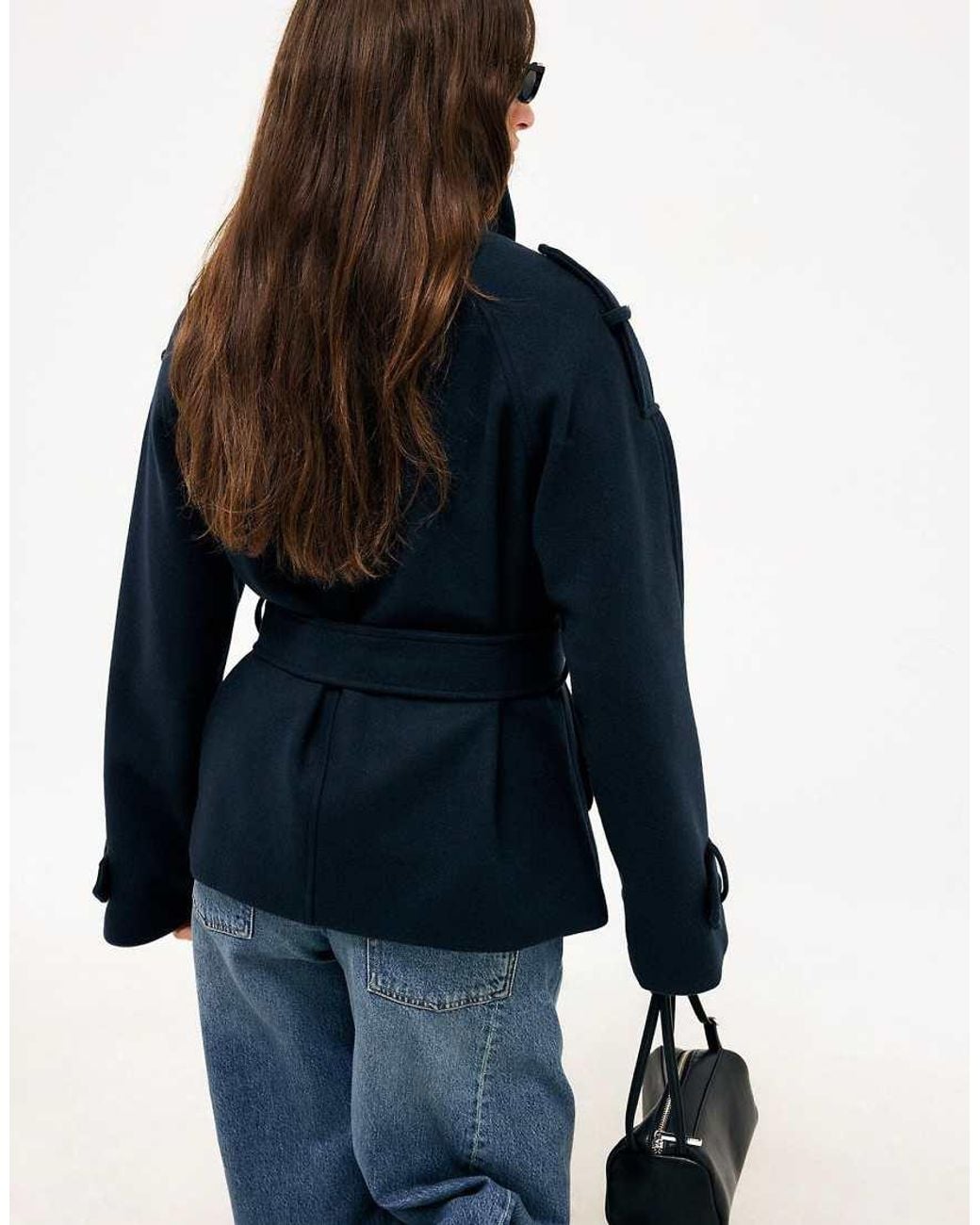 NA-KD Blue High Neck Belted Short Coat