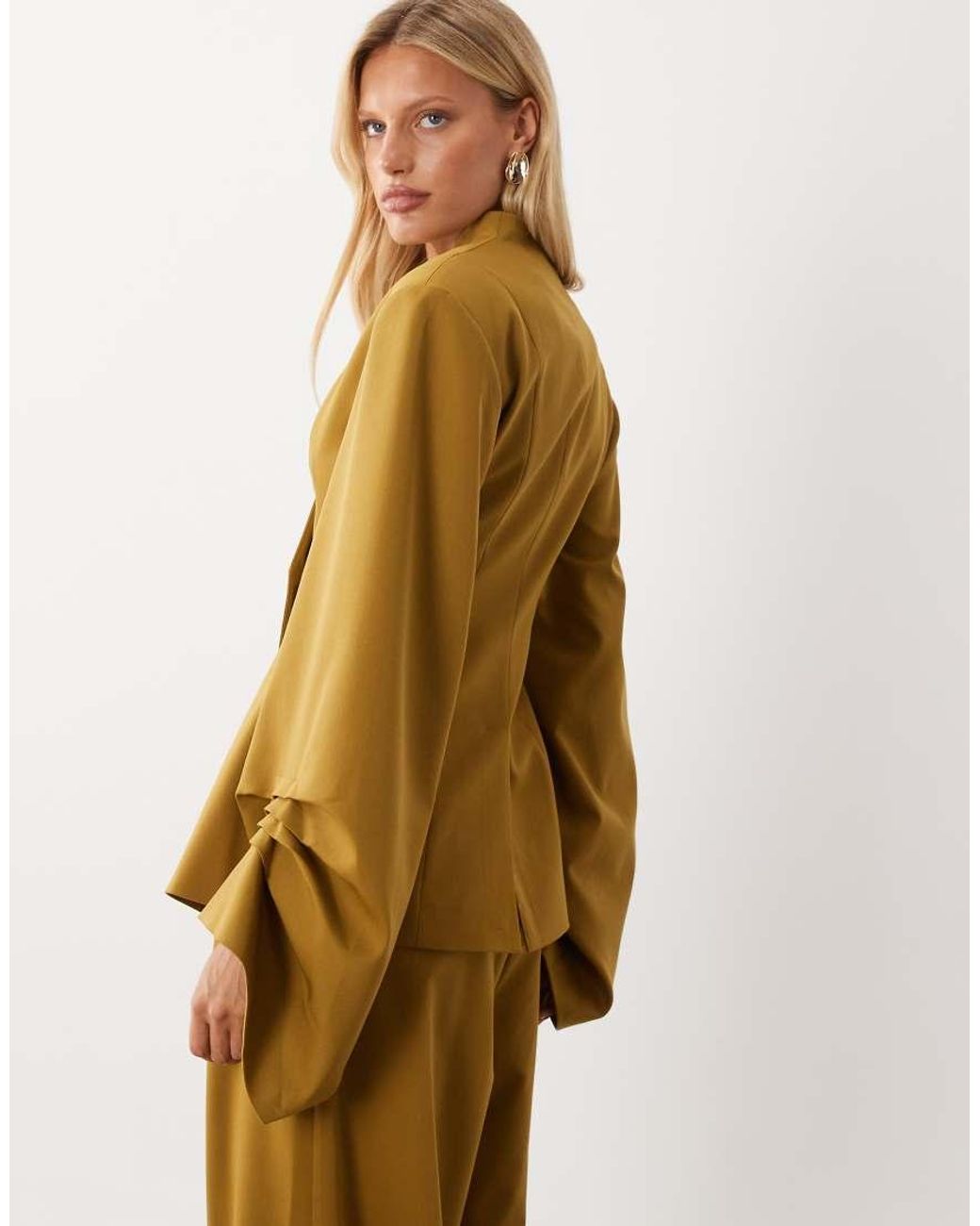 ASOS Natural Blazer With Pleated Sleeve Detail