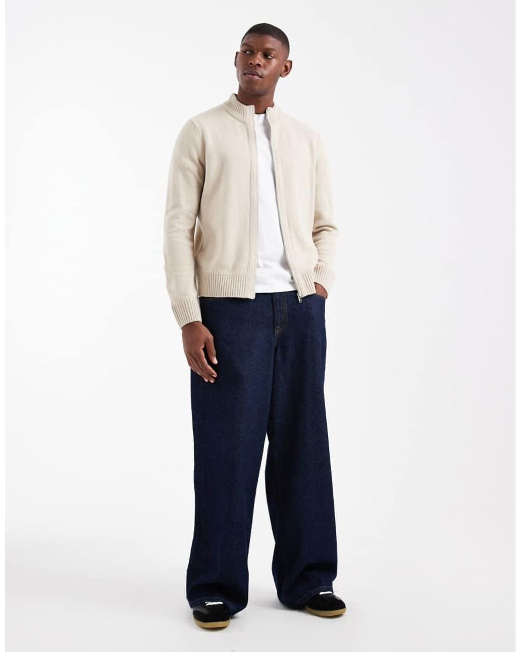 New Look Natural Zip Through Cardigan for men