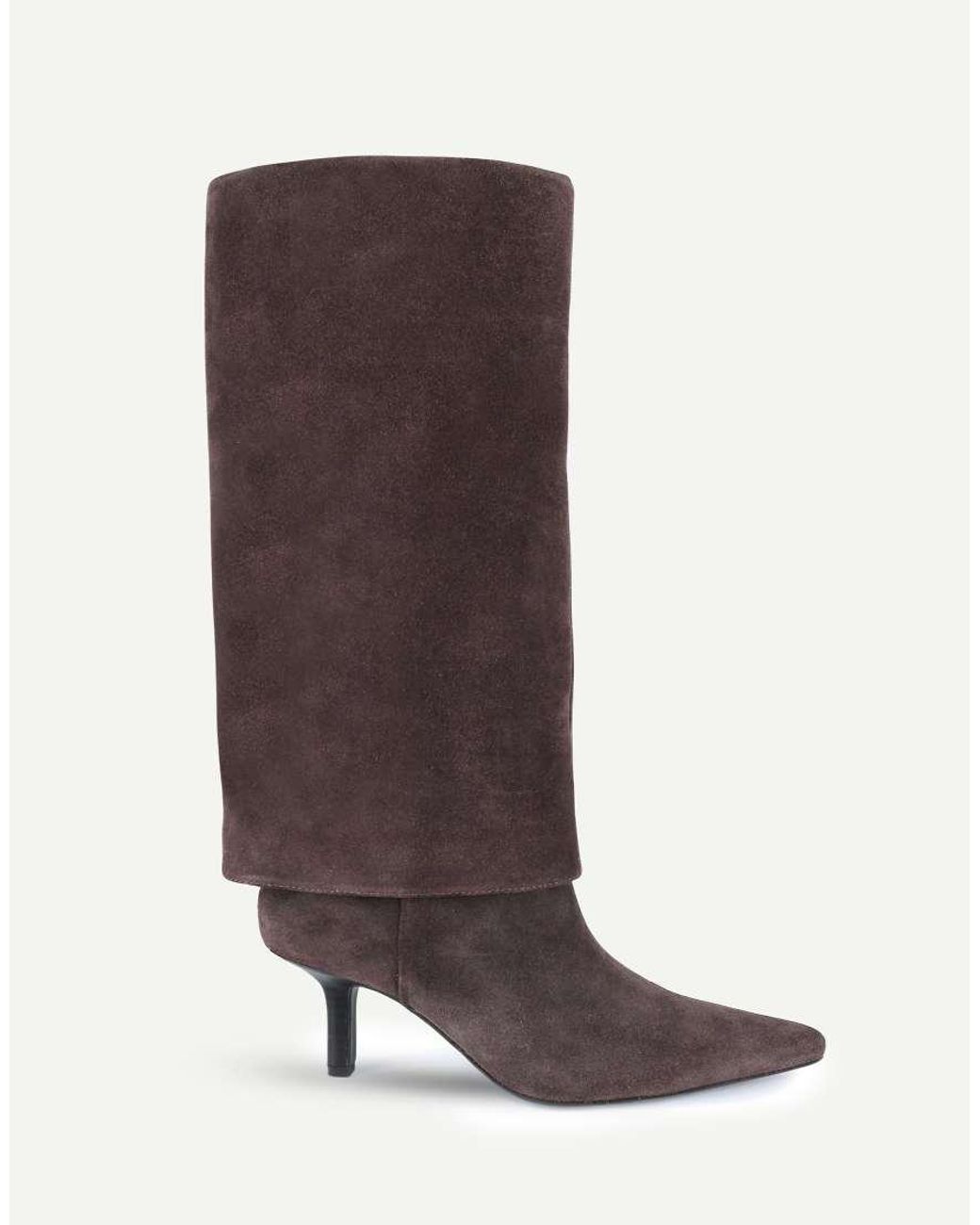 OFF THE HOOK Brown Electra Suede Fold-Over Knee-High Stiletto Boots