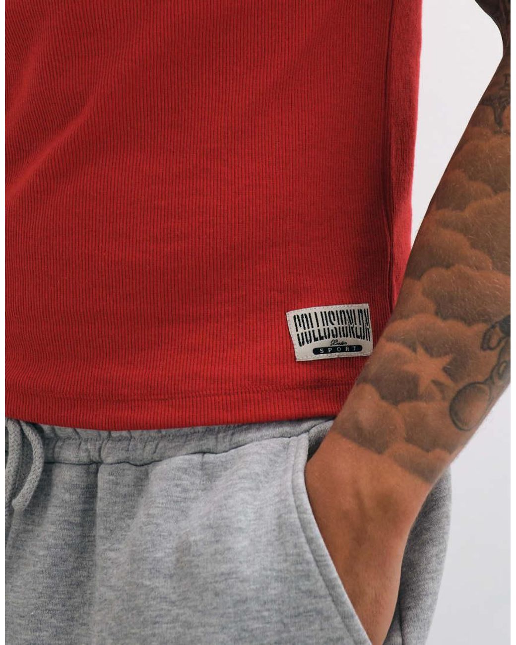Collusion Red Fitted Ribbed Tee for men