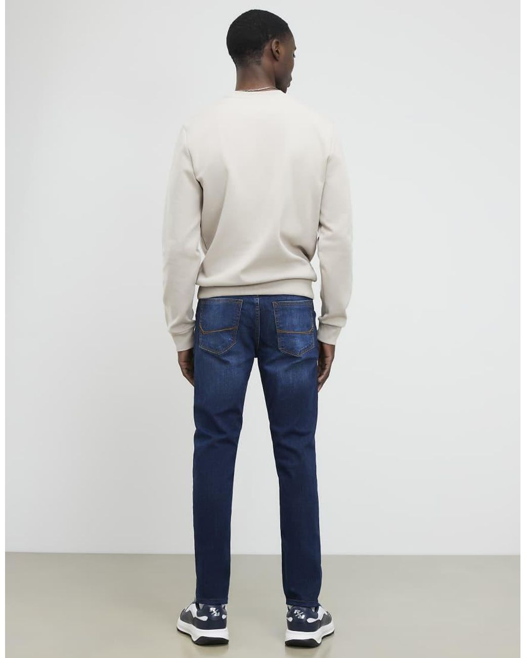 River Island Blue Skinny Fit Mid Wash Jeans for men