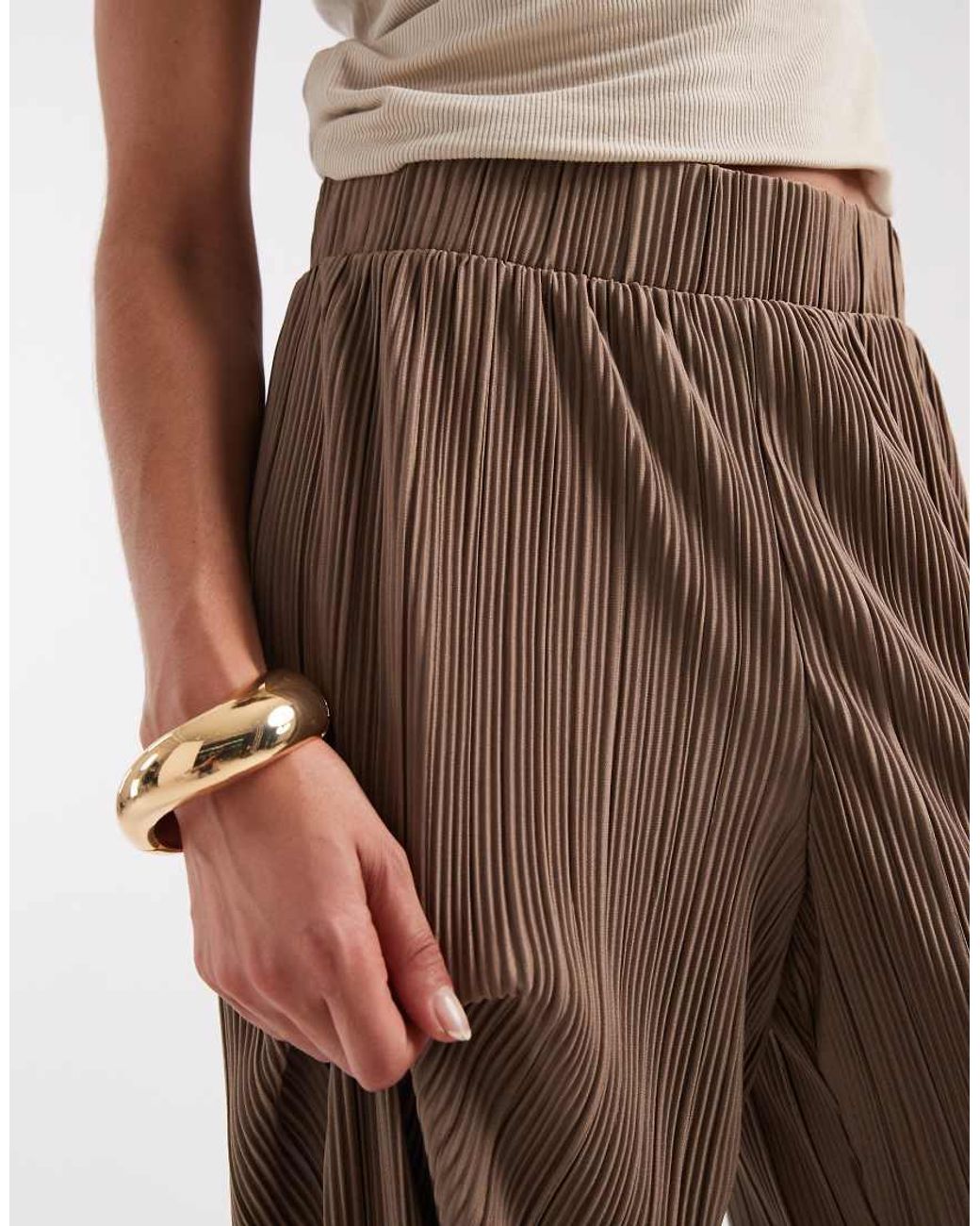 ONLY Brown Plisse Wide Leg Trousers Co-Ord
