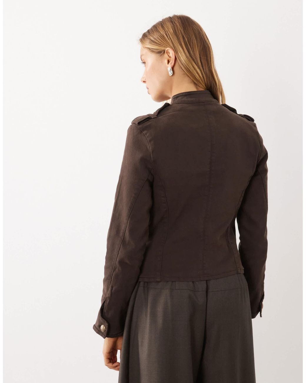 Mango Brown High Neck Structured Utlity Jacket