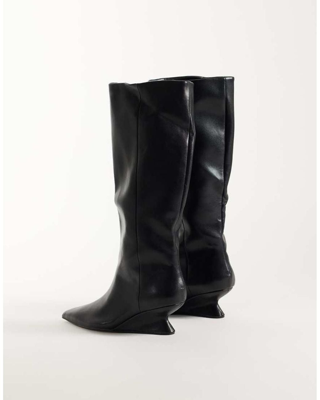 ASOS Black Cinder Wedge Pull On Knee Boots