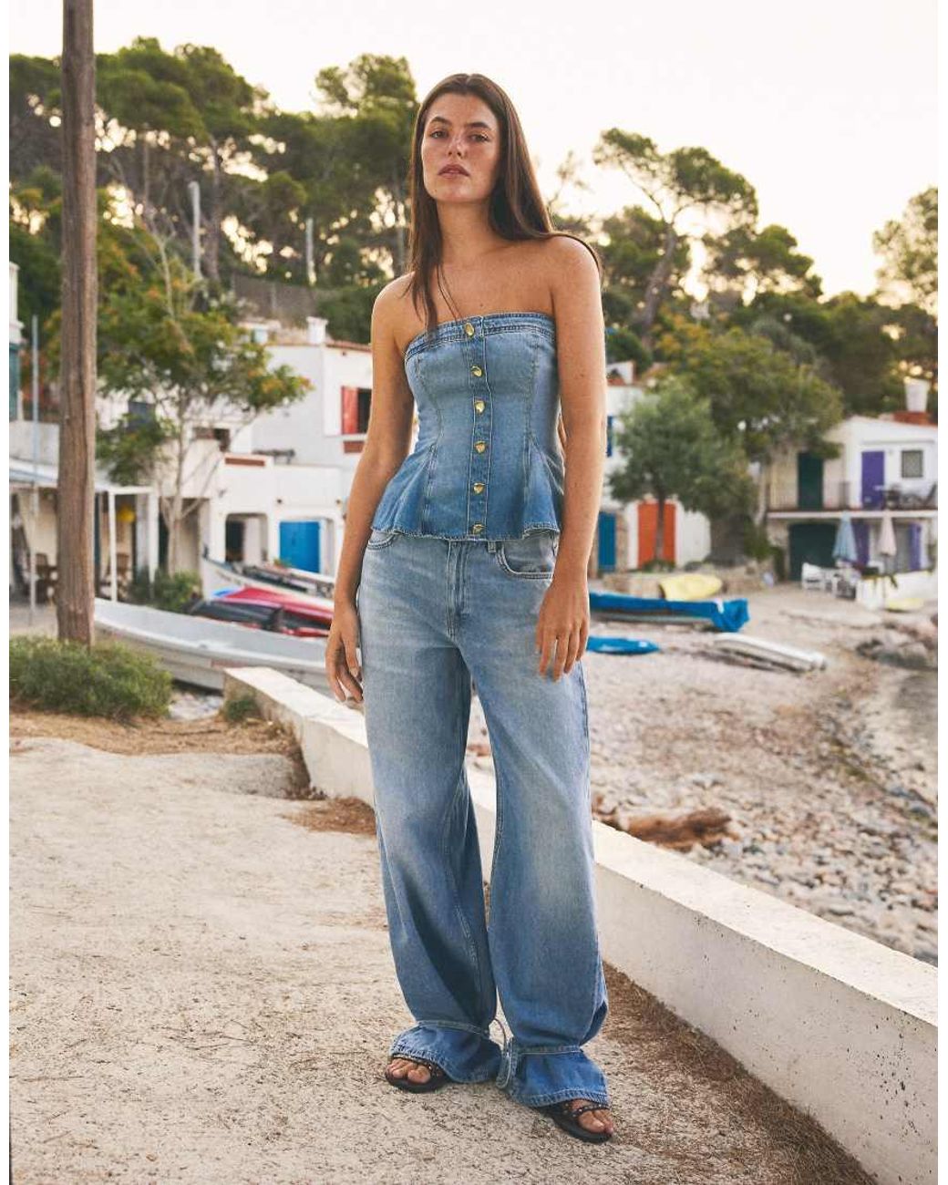 Bershka Blue Peplum Denim Top