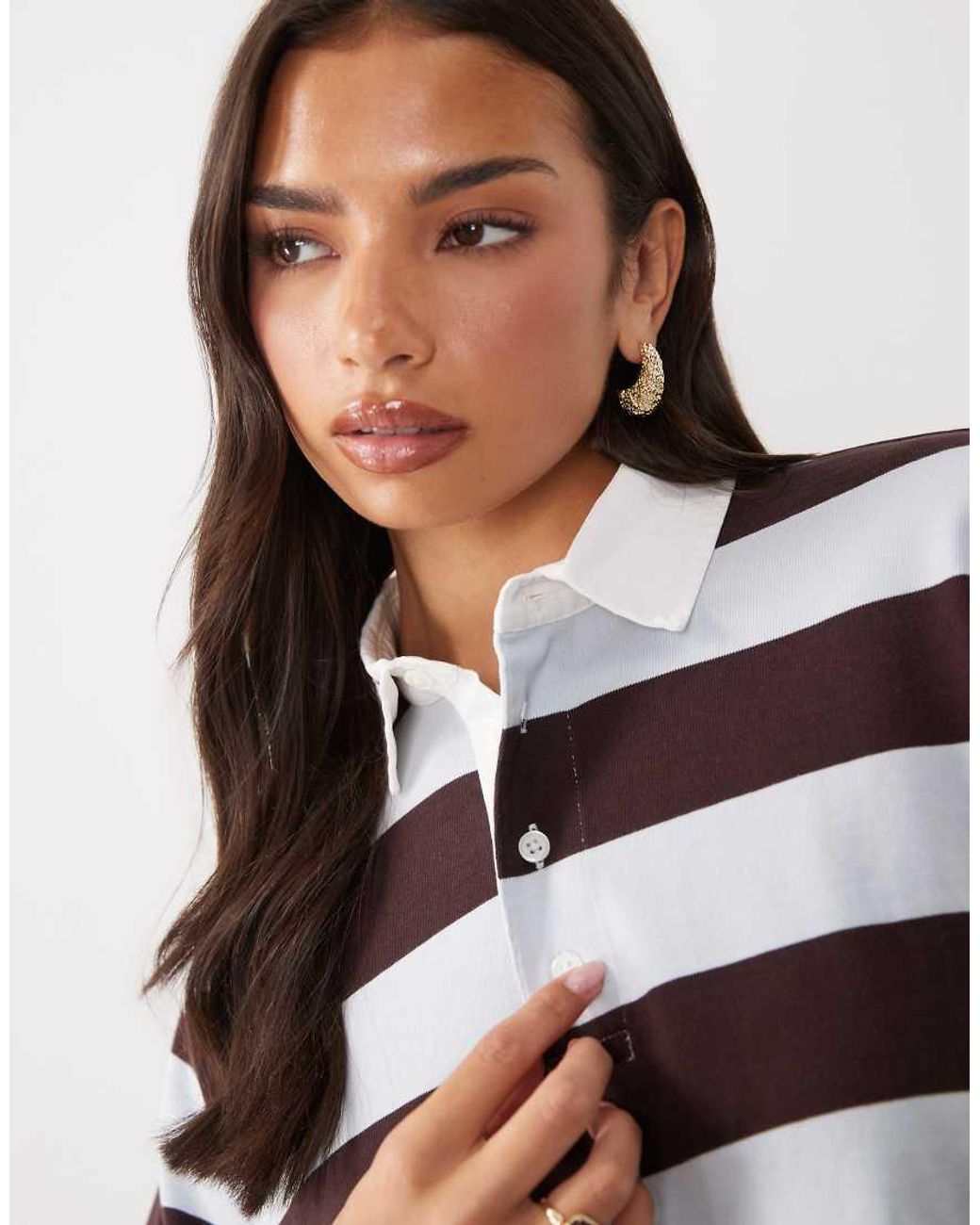 GOOD AMERICAN Blue Cropped Rugby Polo