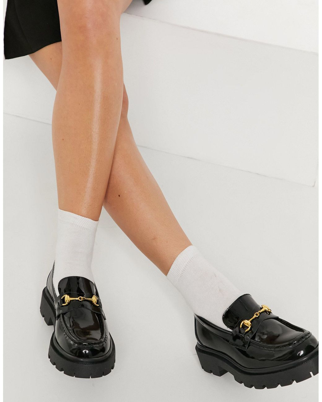 SELECTED Femme Patent Loafers With Gold Hardware in Black | Lyst