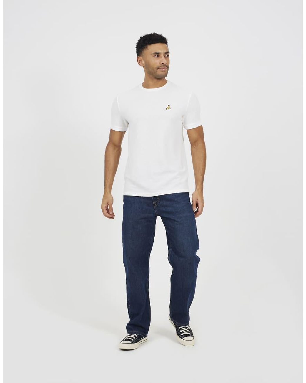 Brave Soul White Embroidered Crew Neck T-Shirt for men