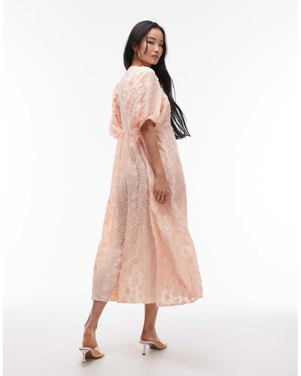 & Other Stories Brown 3d Sheer Jacquard Maxi Dress With Volume Sleeves