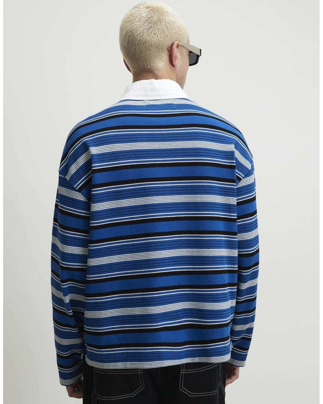 River Island Blue Oversized Fit Cotton Striped Polo Shirt for men