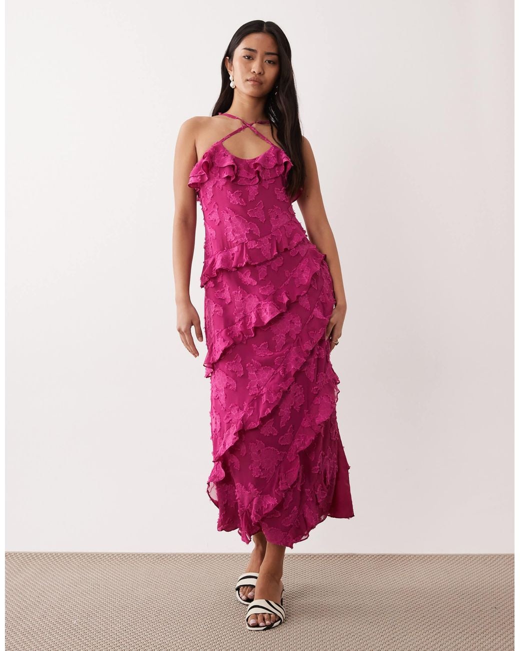 open lace back dress Pretty Lavish Lois Cross Back Maxi Dress  Borrowed From