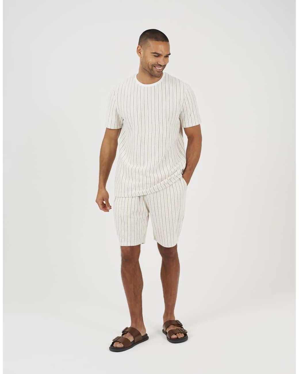 Brave Soul Natural Striped Elasticated Waist Shorts for men