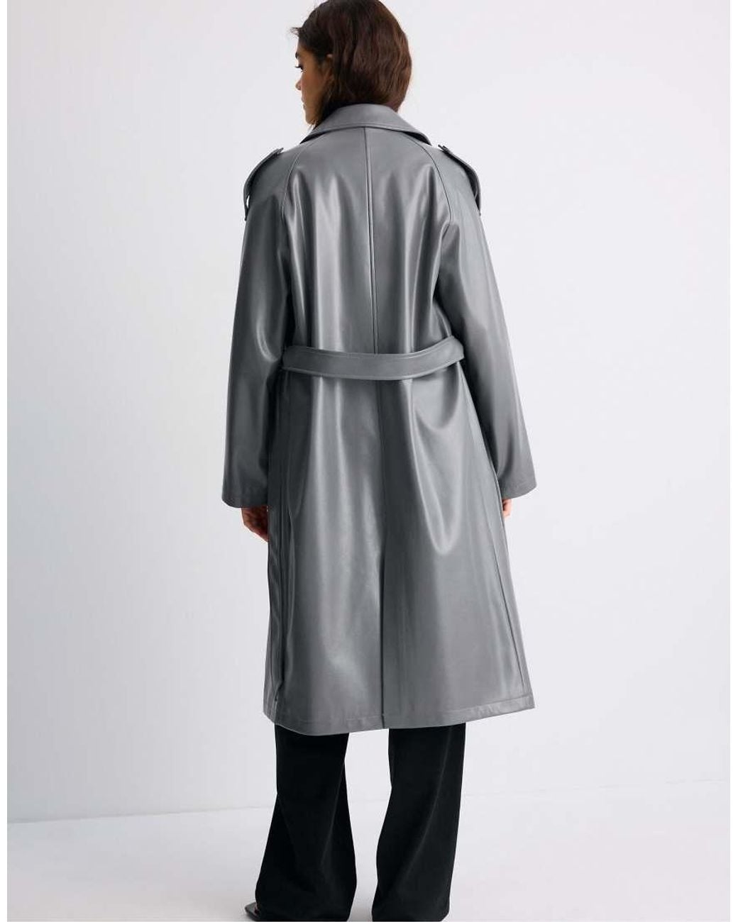 Stradivarius Black Long Leather Effect Trench Coat