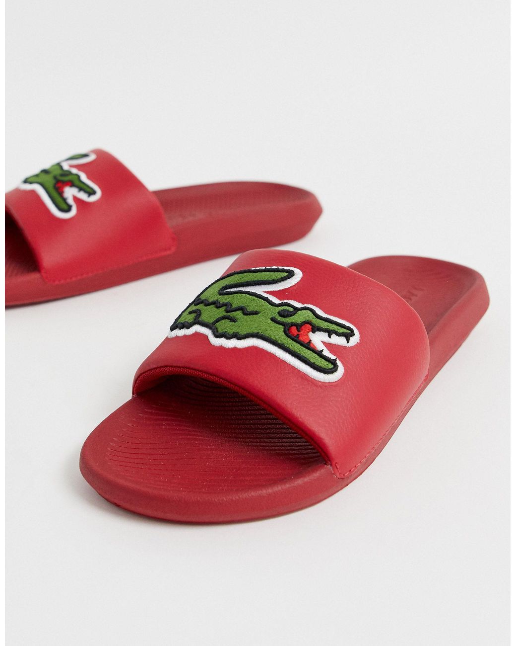 Lacoste Croco Slides With Large Logo in Red for Men | Lyst