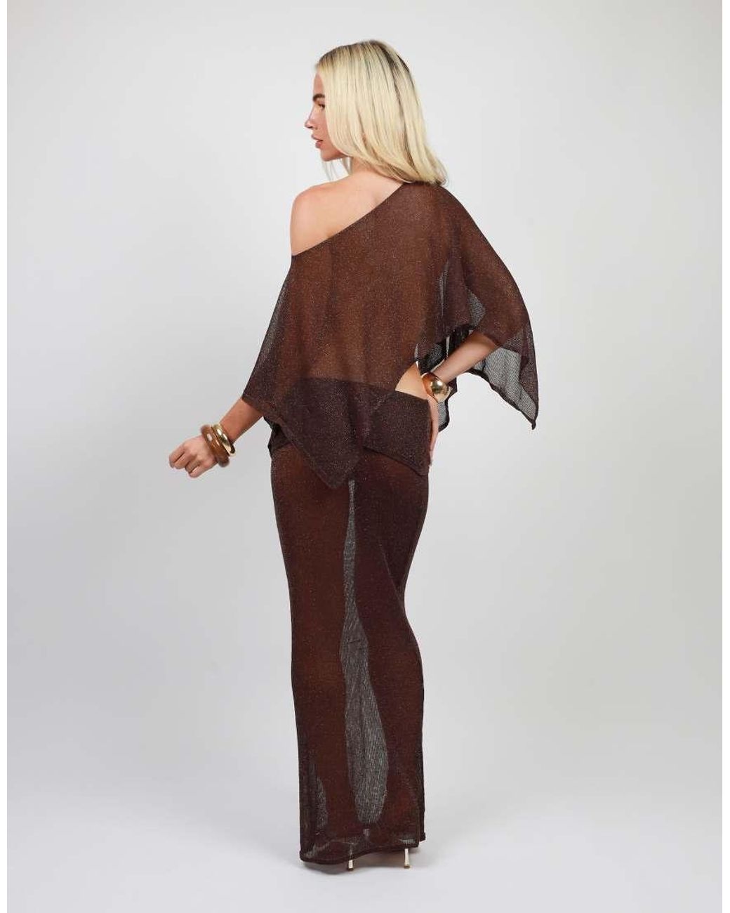 SIMMI Brown Sheer Knit Cape Top