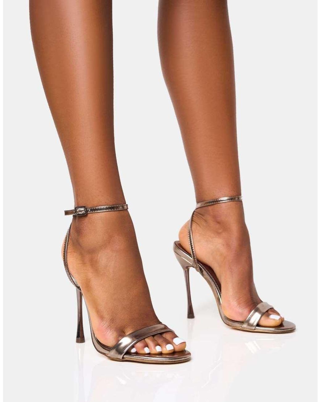 Public Desire Brown Soho Metallic Barely There Strappy Stiletto Heels