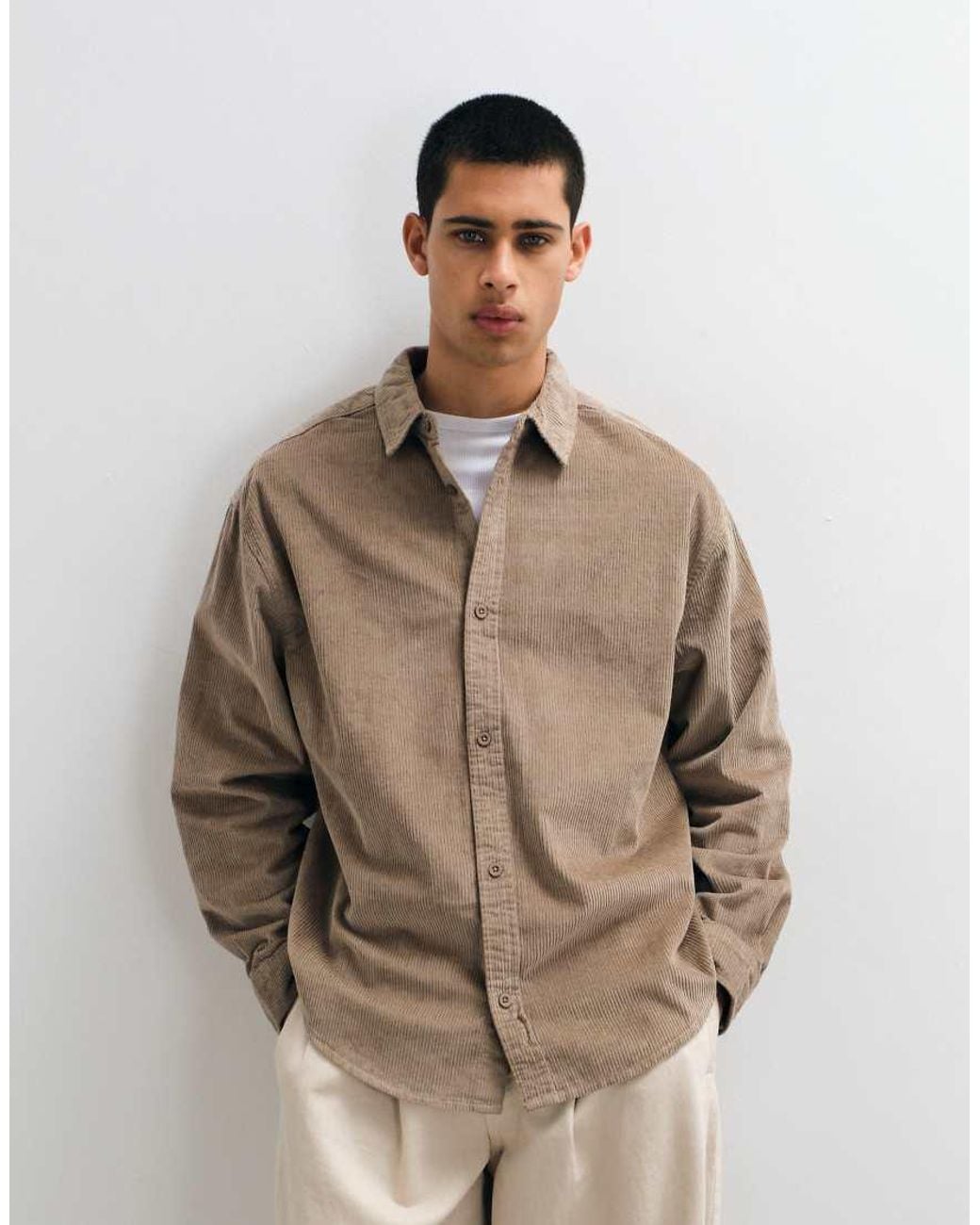 ASOS Natural Cord Oversized Shirt for men