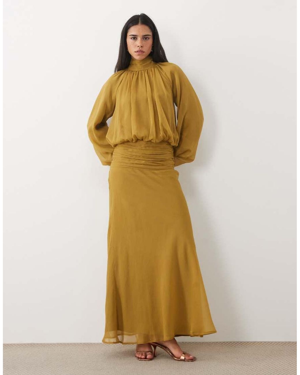 ASOS Multicolor High Neck Drape Chiffon Maxi Dress With Neck Tie