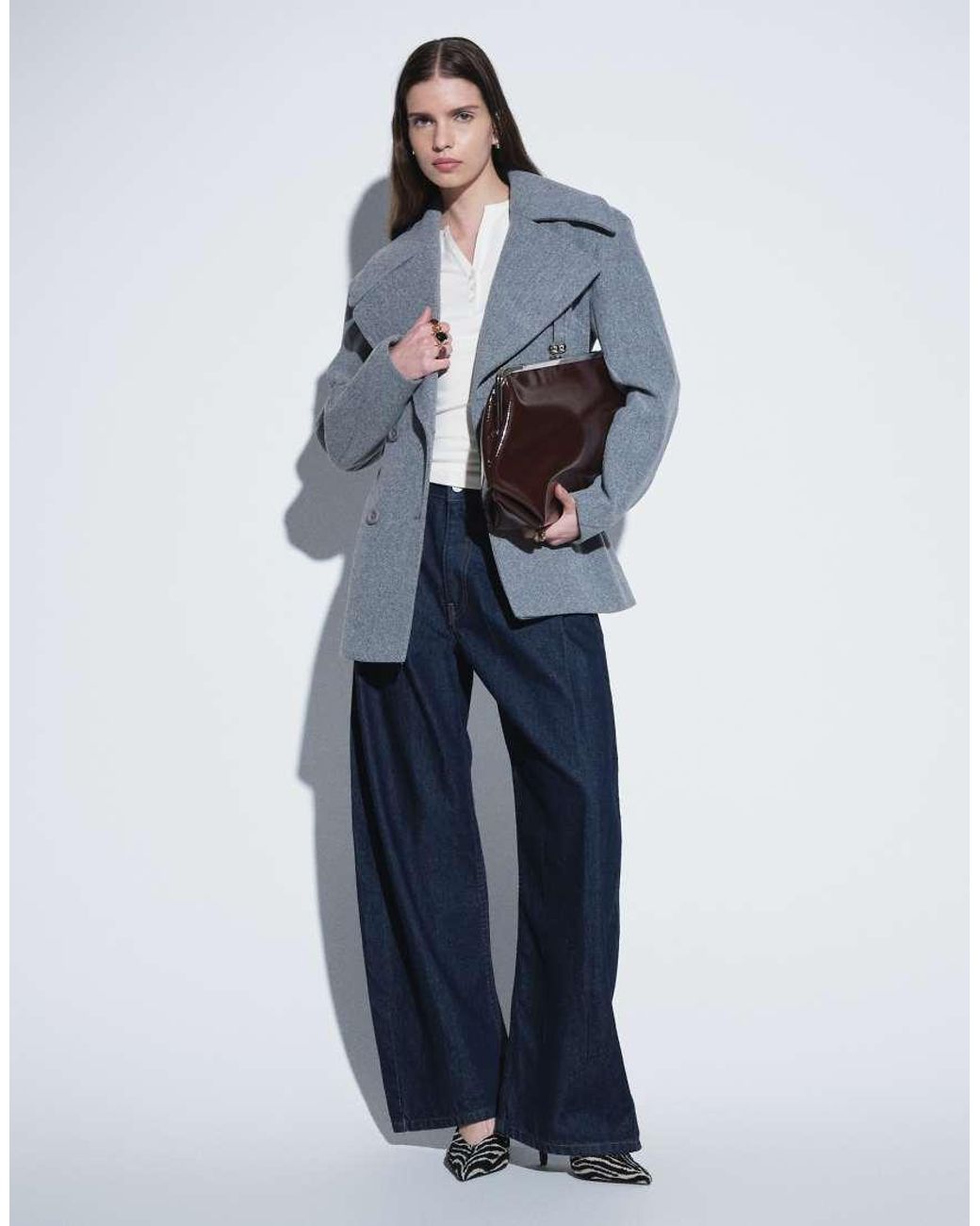 Aria Cove Blue Wool Look Oversized Lapel Double Breasted Blazer
