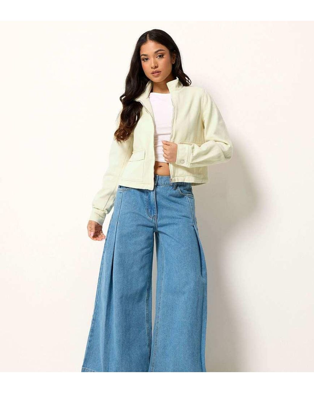PixieGirl Blue Petite Funnel Neck Denim Jacket