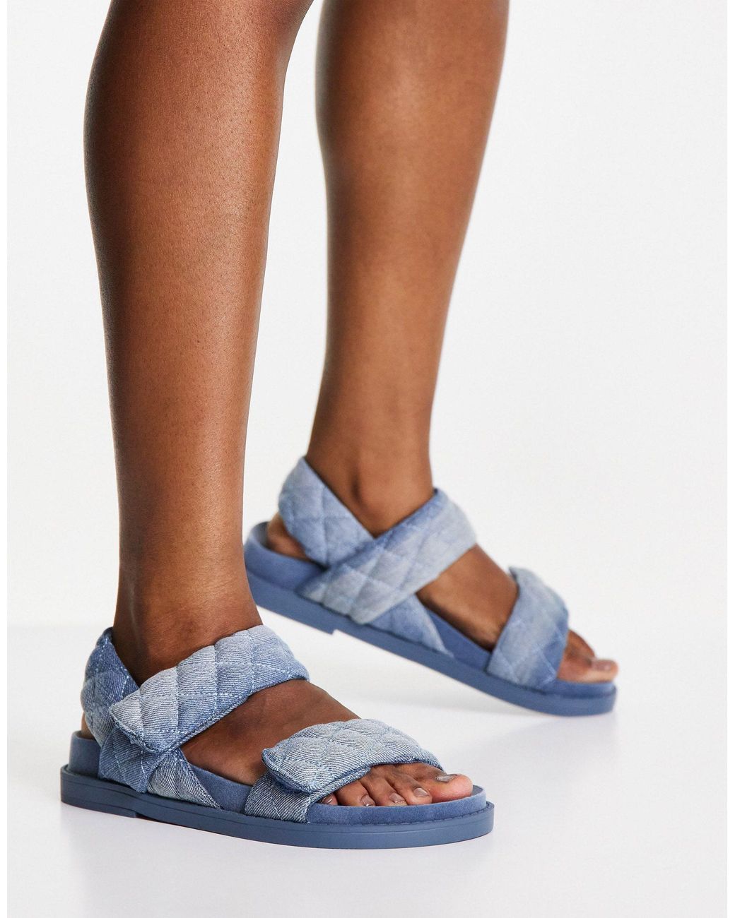 Monki Quilted Denim Dad Sandals in Blue Lyst