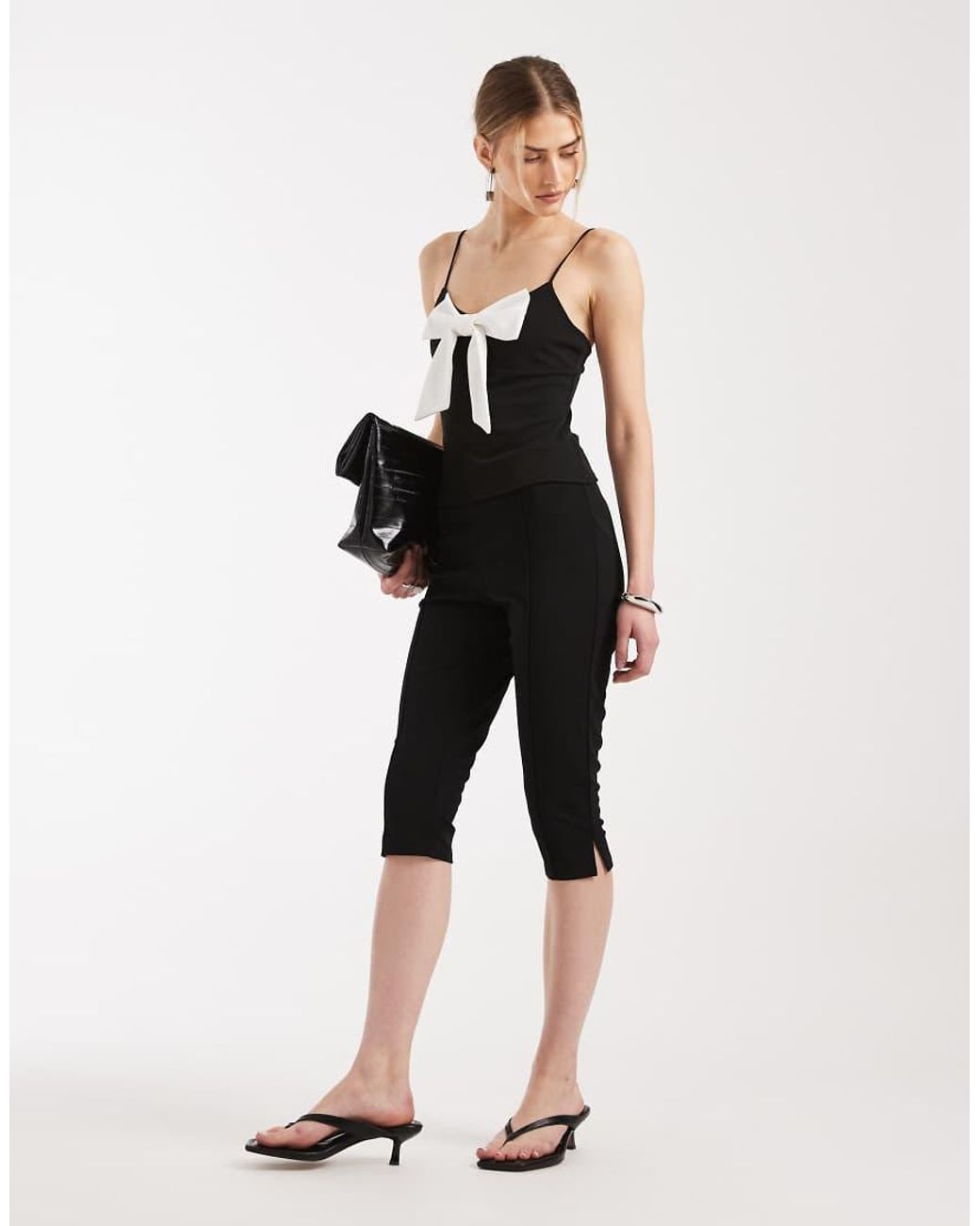 Miss Selfridge Black Cami Top With Contrast Bow