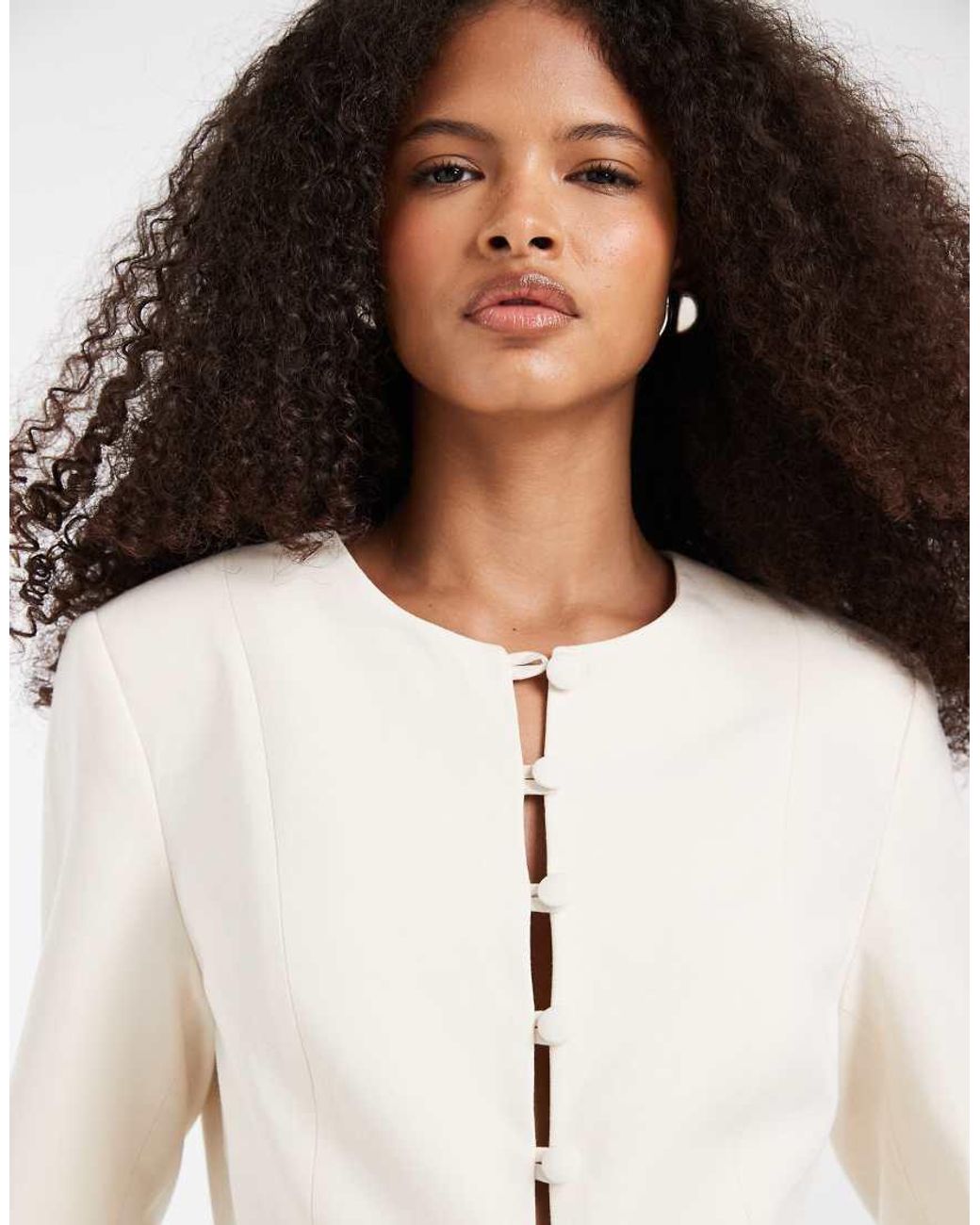 ASOS White Button Up Linen Fitted Blazer In