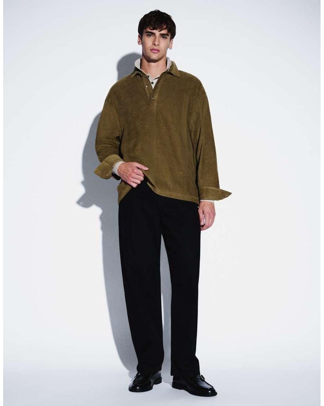 ASOS Green Oversized Overhead Cord Shirt With Patch Pocket for men