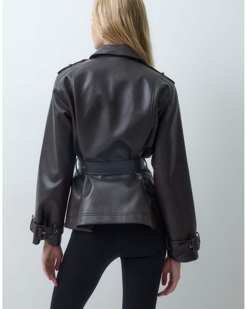 Vero Moda Black Leather Look Jacket With Waist Belt