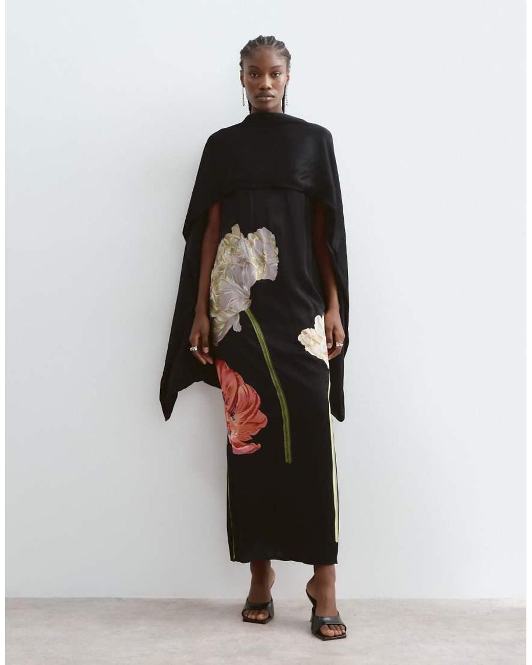 ARRANGE Black Floral Embroidered Satin Overlay Maxi Dress