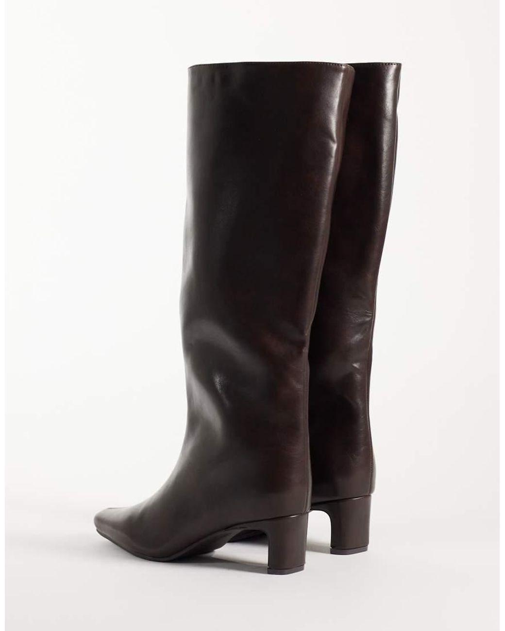 SEQWL Wide Fit Black Woody Chisel Toe Knee High Kitten Heel Boots