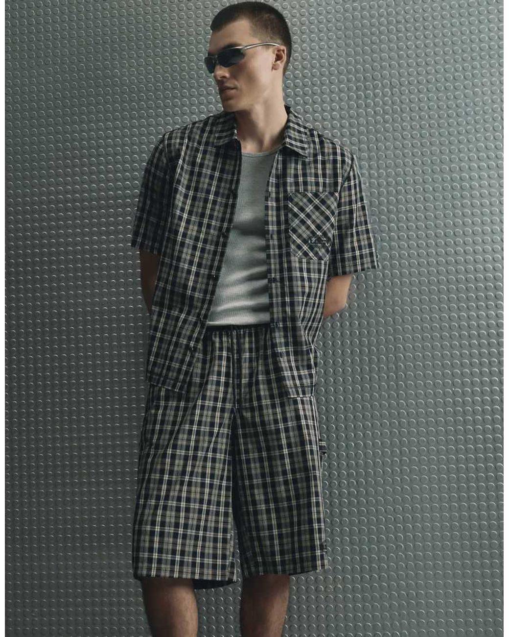 River Island Gray Boxy Fit Cotton Check Legacy Shirt for men