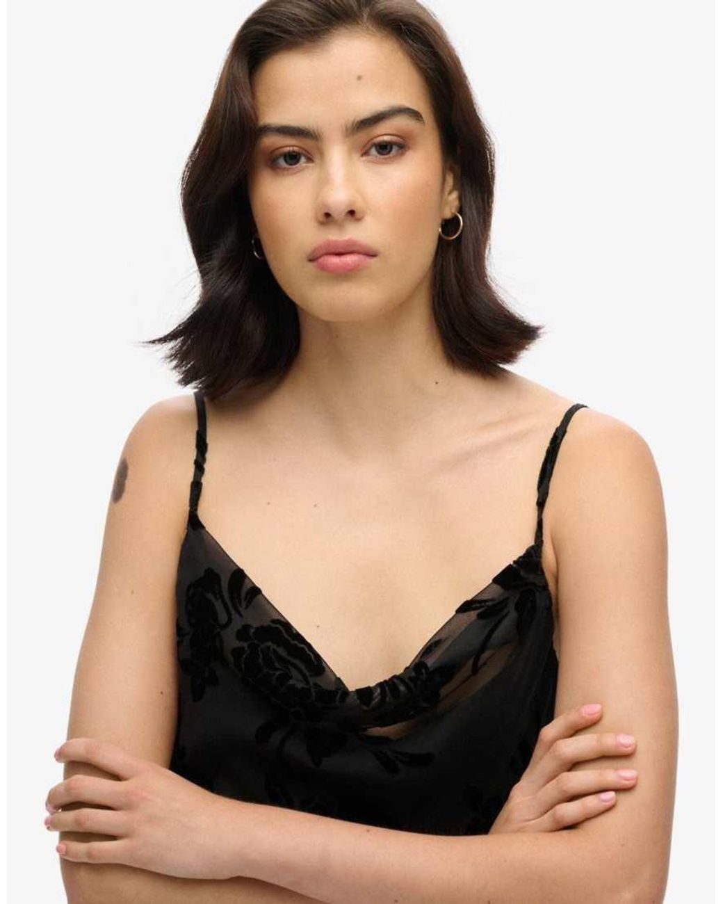 Superdry White Devore Cowl Neck Midi Slip Dress