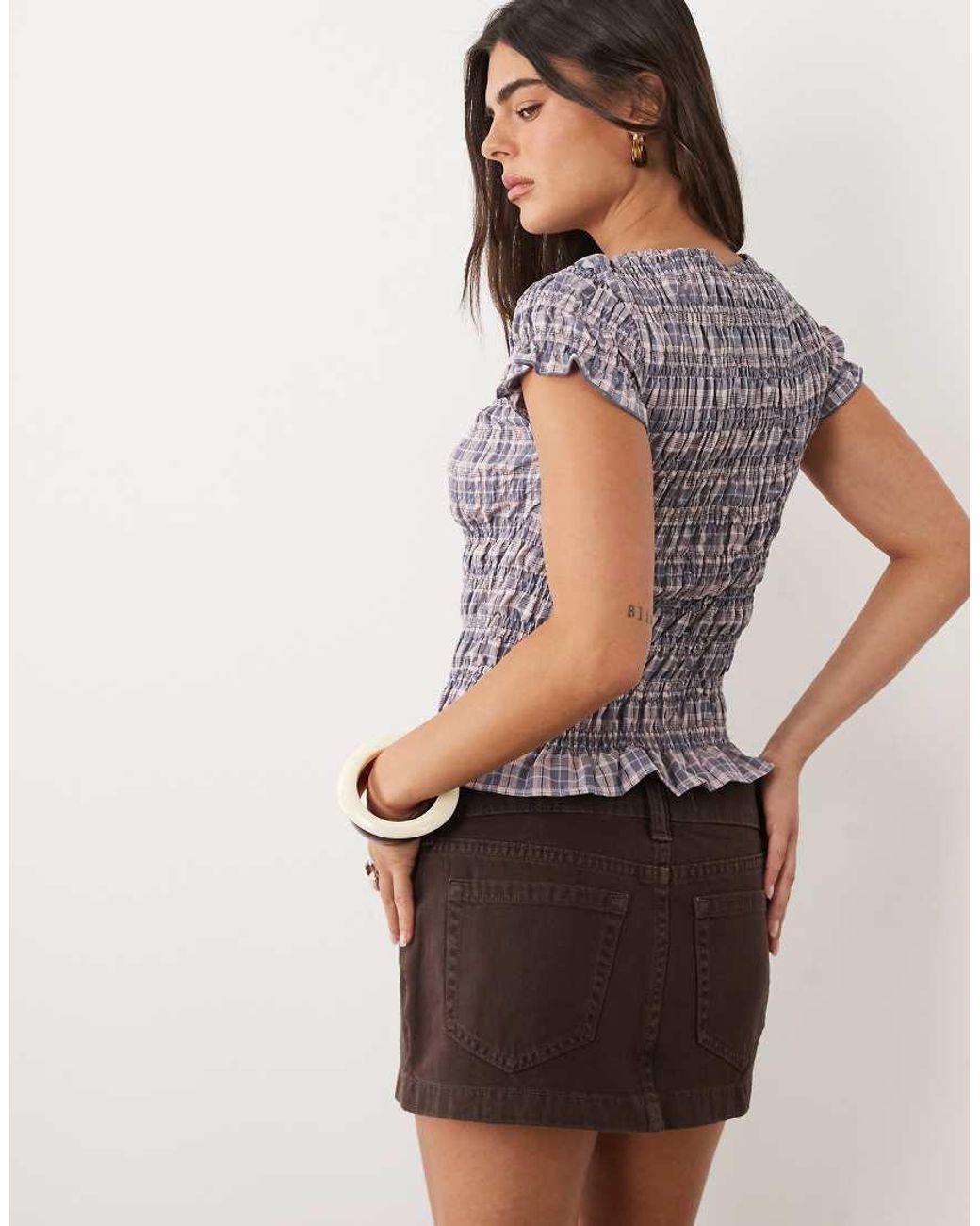 Daisy Street Multicolor Short Sleeve Shirred Top