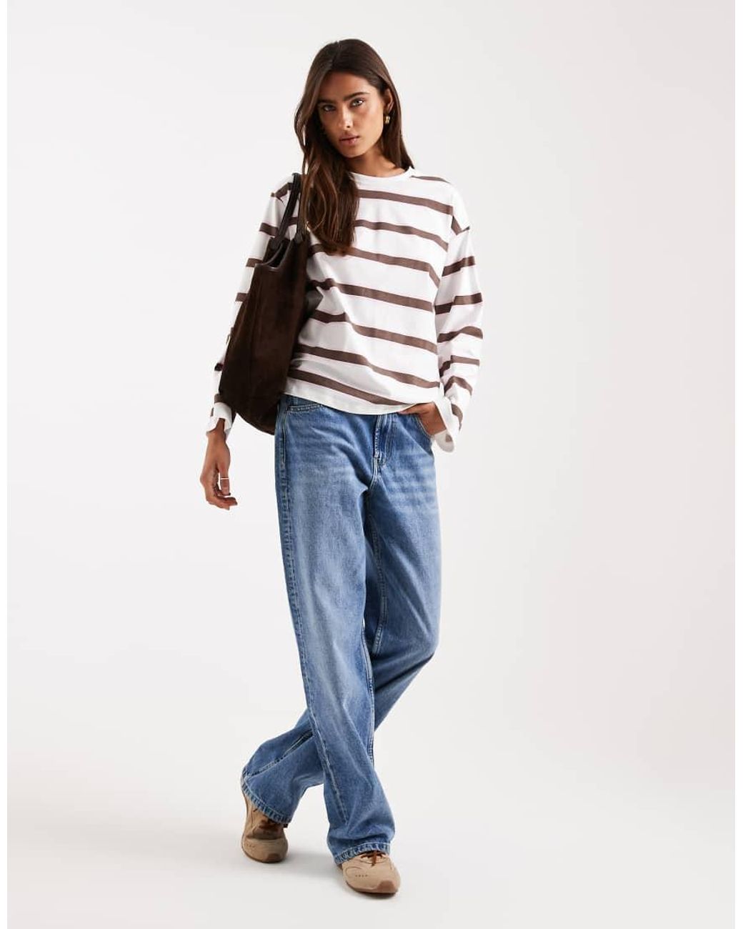 Pieces Blue Oversized Rugby Stripe Long Sleeve T-shirt